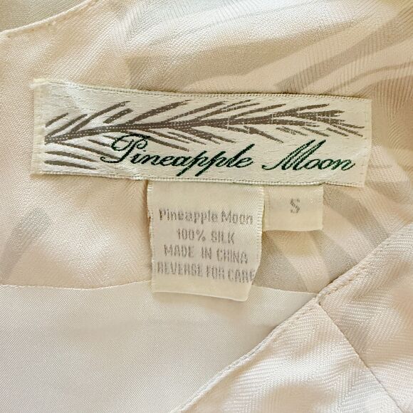 Pineapple Moon Silk Dress Tropical Floral Sleeveless Lightweight Resortwear Sz S - Picture 3 of 7